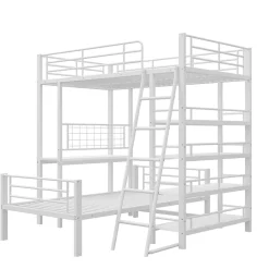 Okwish Lit mezzanine 90x200 cm - Lit simple avec rangement multifonction, structure métal et MDF avec étagères - Sans matelas - Blanc Clearance