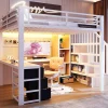 ModernLuxe Lit mezzanine 90x200 cm - Structure en fer - Avec espace de rangement - Avec armoire + bureau - Blanc (matelas non inclus)
