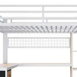 ModernLuxe Lit mezzanine 90x200 cm - Structure en fer - Avec espace de rangement - Avec armoire + bureau - Blanc (matelas non inclus)