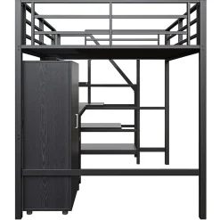 Aapaas Lit mezzanine 140x200 cm avec armoire étagères bureau et échelle noire sans matelas Clearance