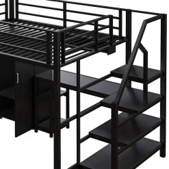 Aapaas Lit mezzanine 140x200 cm avec armoire étagères bureau et échelle noire sans matelas Clearance