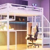 Redom Lit mezzanine 90x200 cm avec bureau intégré, étagères et marche de rangement, structure métal blanche Online