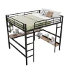 Redom Lit mezzanine 140x200 cm avec bureau et étagères intégrées, cadre métal noir fonctionnel