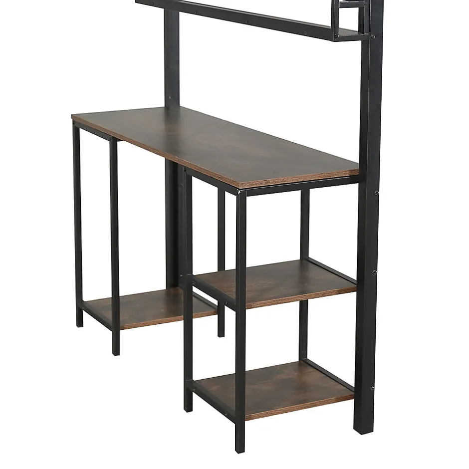 ModernLuxe Lit mezzanine 120x200 cm avec bureau et étagère - escaliers avec rampes - Métal+panneaux de particules - Noir (sans matelas)