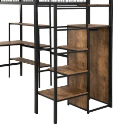 Okwish Lit mezzanine 90x200 cm avec bureau, placard et étagères, structure métal robuste, noir, sans matelas Online