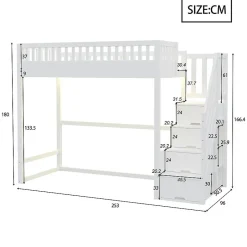 ModernLuxe Lit mezzanine 90x200 cm avec échelle de sécurité - avec barrières de sécurité - lumières LED - blanc (sans matelas)
