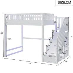 ModernLuxe Lit mezzanine 140x200 cm avec échelle de sécurité - avec barrières de sécurité - lumières LED - blanc (sans matelas) Best