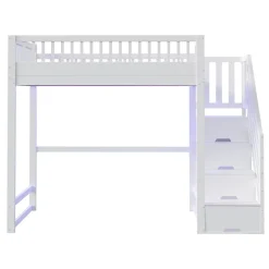 ModernLuxe Lit mezzanine 140x200 cm avec échelle de sécurité - avec barrières de sécurité - lumières LED - blanc (sans matelas) Best
