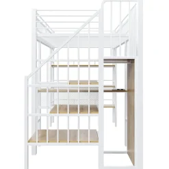 ModernLuxe Lit mezzanine 90x200 cm avec LED et prise électrique - avec compartiments de rangement - avec étagère - blanc (matelas non inclus)