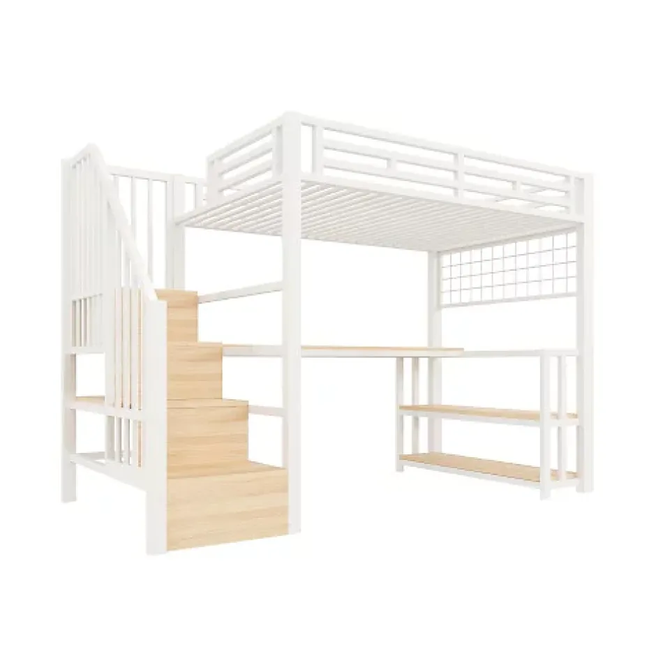 ModernLuxe Lit mezzanine 90x200 cm avec LED - avec penderie et bureau - 2 ports USB + 1 port Type-C - blanc (matelas non inclus) Sale