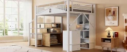 Enfant Redom Lit mezzanine 140x200 cm avec rangement sous marches, garde-corps fenêtre et structure métal/bois
