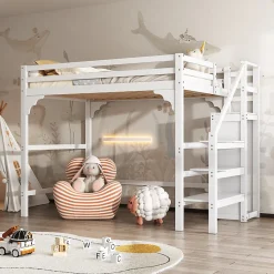 Aapaas Lit mezzanine 140x200 cm blanc avec sommier, echelle, armoire et rangement integre pour chambre d adolescent Online