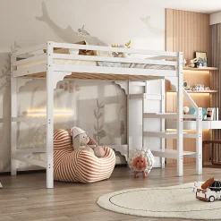 Aapaas Lit mezzanine 140x200 cm blanc avec sommier, echelle, armoire et rangement integre pour chambre d adolescent Online