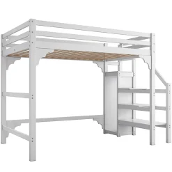 Aapaas Lit mezzanine 140x200 cm blanc avec sommier, echelle, armoire et rangement integre pour chambre d adolescent Online