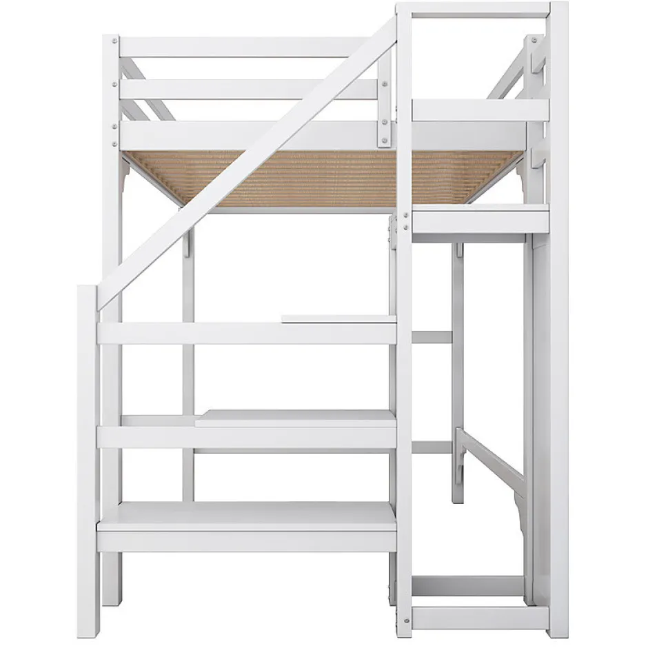 Aapaas Lit mezzanine 140x200 cm blanc avec sommier, echelle, armoire et rangement integre pour chambre d adolescent Online