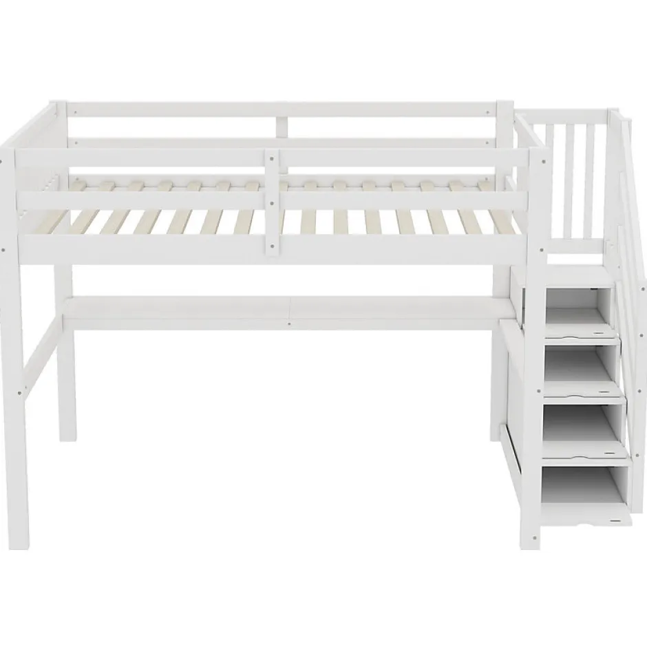 Aapaas Lit mezzanine 140x200 cm blanc avec tiroirs de rangement et bureau intégré sous le lit pour enfant Hot