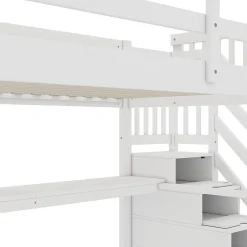 Aapaas Lit mezzanine 140x200 cm blanc avec tiroirs de rangement et bureau intégré sous le lit pour enfant Hot