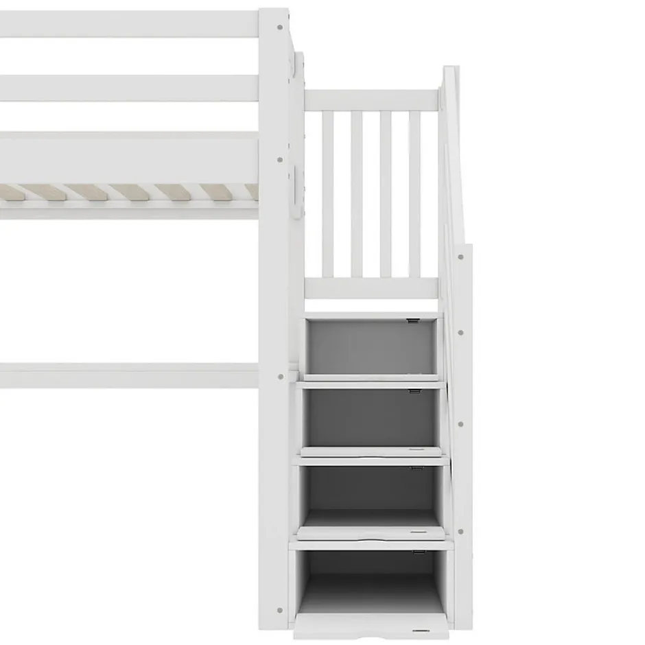 Enfant Aapaas Lit mezzanine 90x200 cm blanc avec tiroirs de rangement et bureau intégré sous le lit pour enfant