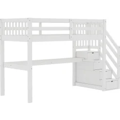Enfant Aapaas Lit mezzanine 90x200 cm blanc avec tiroirs de rangement et bureau intégré sous le lit pour enfant