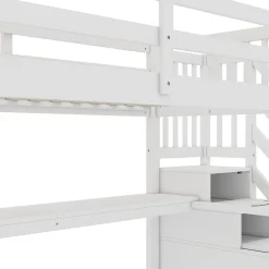 Enfant Aapaas Lit mezzanine 90x200 cm blanc avec tiroirs de rangement et bureau intégré sous le lit pour enfant