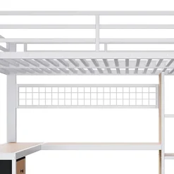 ModernLuxe Lit mezzanine 90x200 cm en fer - Compartiments de rangement - 4 tiroirs - LED - Bureau et escalier - Blanc (sans matelas) New