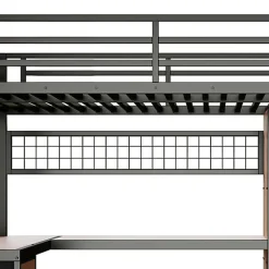 ModernLuxe Lit mezzanine 90x200 cm en fer - Compartiments de rangement - 4 tiroirs - LED - Bureau et escalier - Noir (sans matelas)