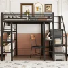 Enfant Aapaas Lit mezzanine 140x200 cm en métal noir avec bureau armoire étagères et escalier de rangement sécurisé