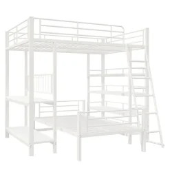 Enfant Aapaas Lit mezzanine 140x200 cm en métal blanc avec étagères de rangement intégrées et structure multifonctionnelle