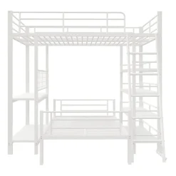 Enfant Aapaas Lit mezzanine 140x200 cm en métal blanc avec étagères de rangement intégrées et structure multifonctionnelle