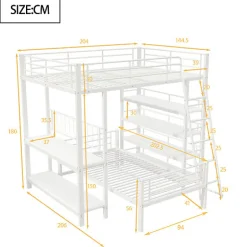 Enfant Aapaas Lit mezzanine 140x200 cm en métal blanc avec étagères de rangement intégrées et structure multifonctionnelle