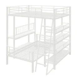 Enfant Aapaas Lit mezzanine 140x200 cm en métal blanc avec étagères de rangement intégrées et structure multifonctionnelle