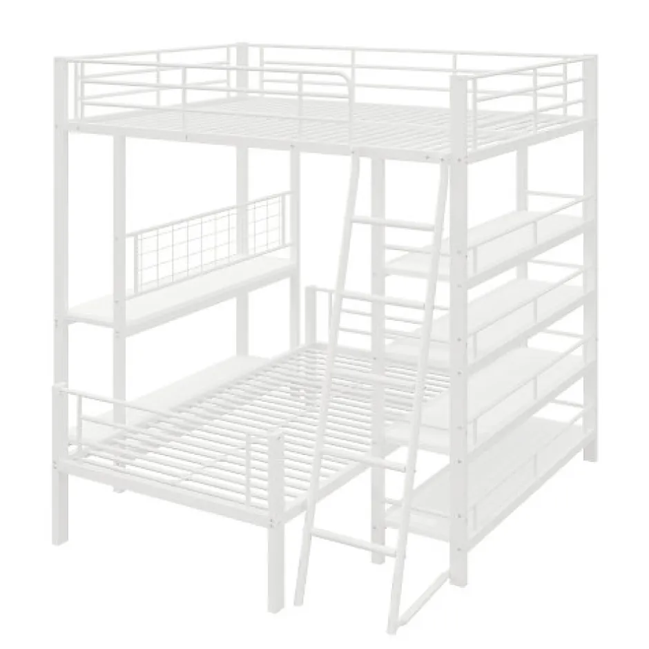 Enfant Aapaas Lit mezzanine 140x200 cm en métal blanc avec étagères de rangement intégrées et structure multifonctionnelle