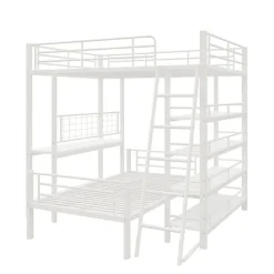 Enfant Aapaas Lit mezzanine 140x200 cm en métal blanc avec étagères de rangement intégrées et structure multifonctionnelle