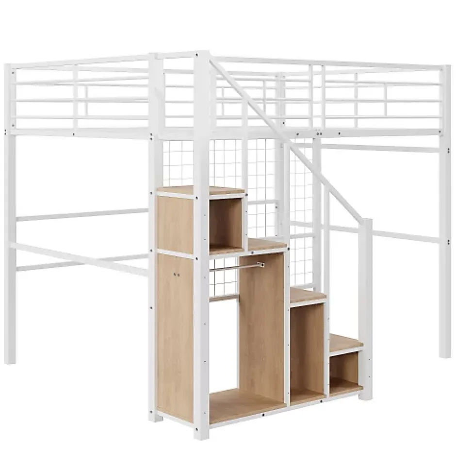 Aapaas Lit mezzanine 140x200 cm en métal blanc avec échelle de sécurité et étagère pour enfant ou adolescent Clearance