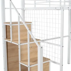 Aapaas Lit mezzanine 140x200 cm en métal blanc avec échelle de sécurité et étagère pour enfant ou adolescent Clearance