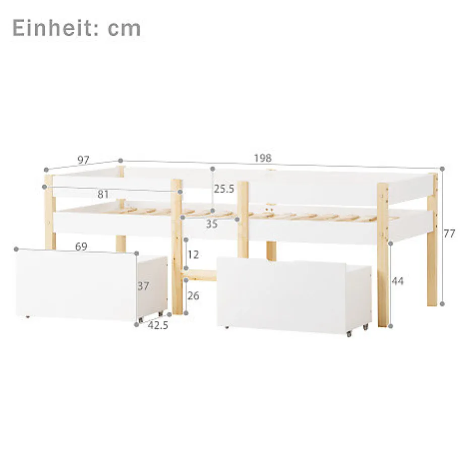 ModernLuxe Lit mezzanine 90x190 cm en pin massif avec tiroirs - Blanc (sans matelas)