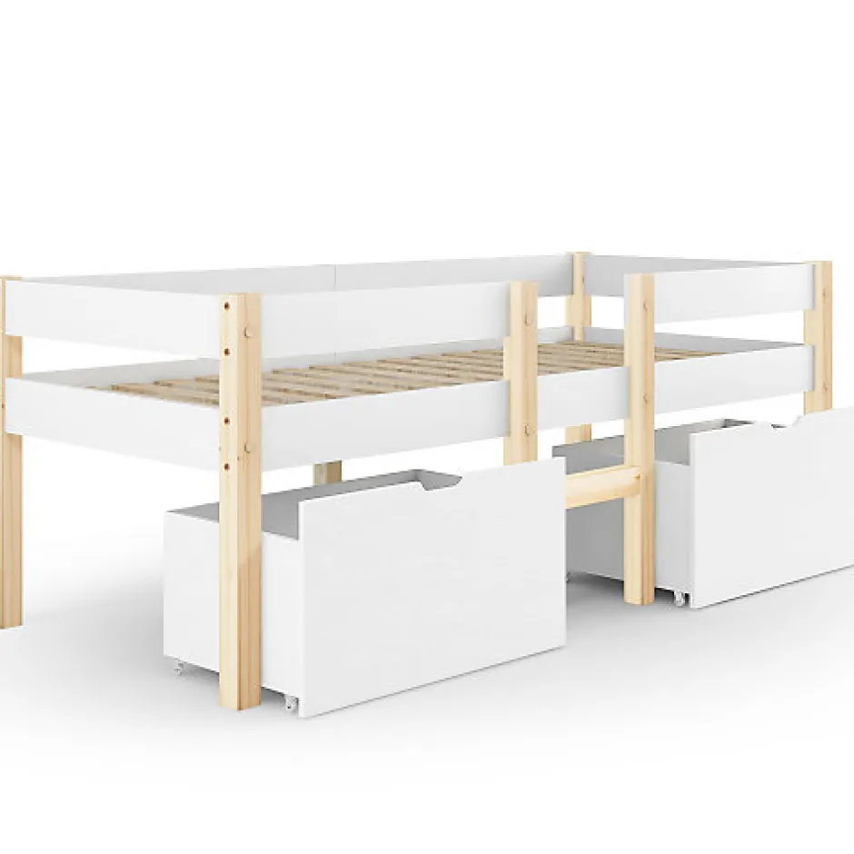 ModernLuxe Lit mezzanine 90x190 cm en pin massif avec tiroirs - Blanc (sans matelas)