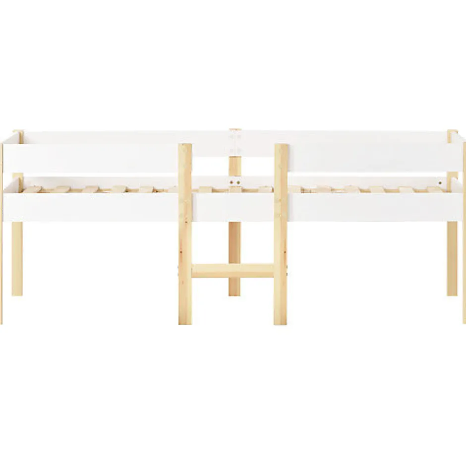 ModernLuxe Lit mezzanine 90x190 cm en pin massif avec tiroirs - Blanc (sans matelas)