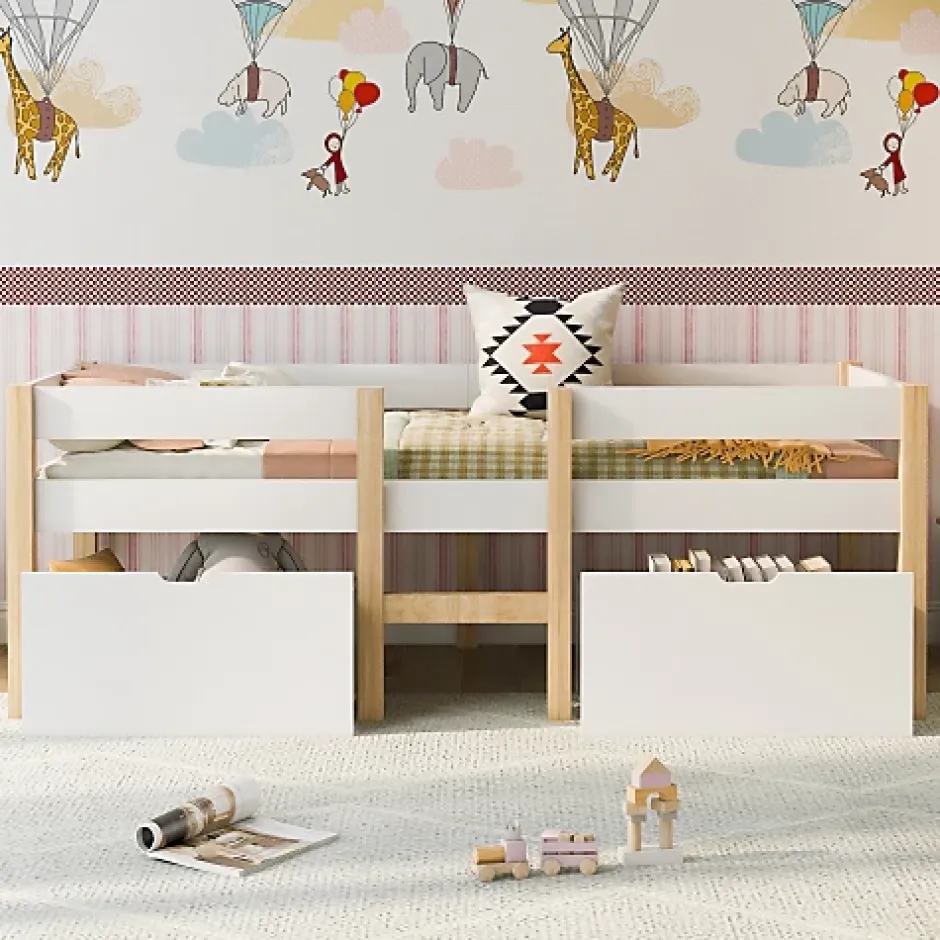 ModernLuxe Lit mezzanine 90x200 cm en pin massif avec tiroirs - Blanc (sans matelas) Online
