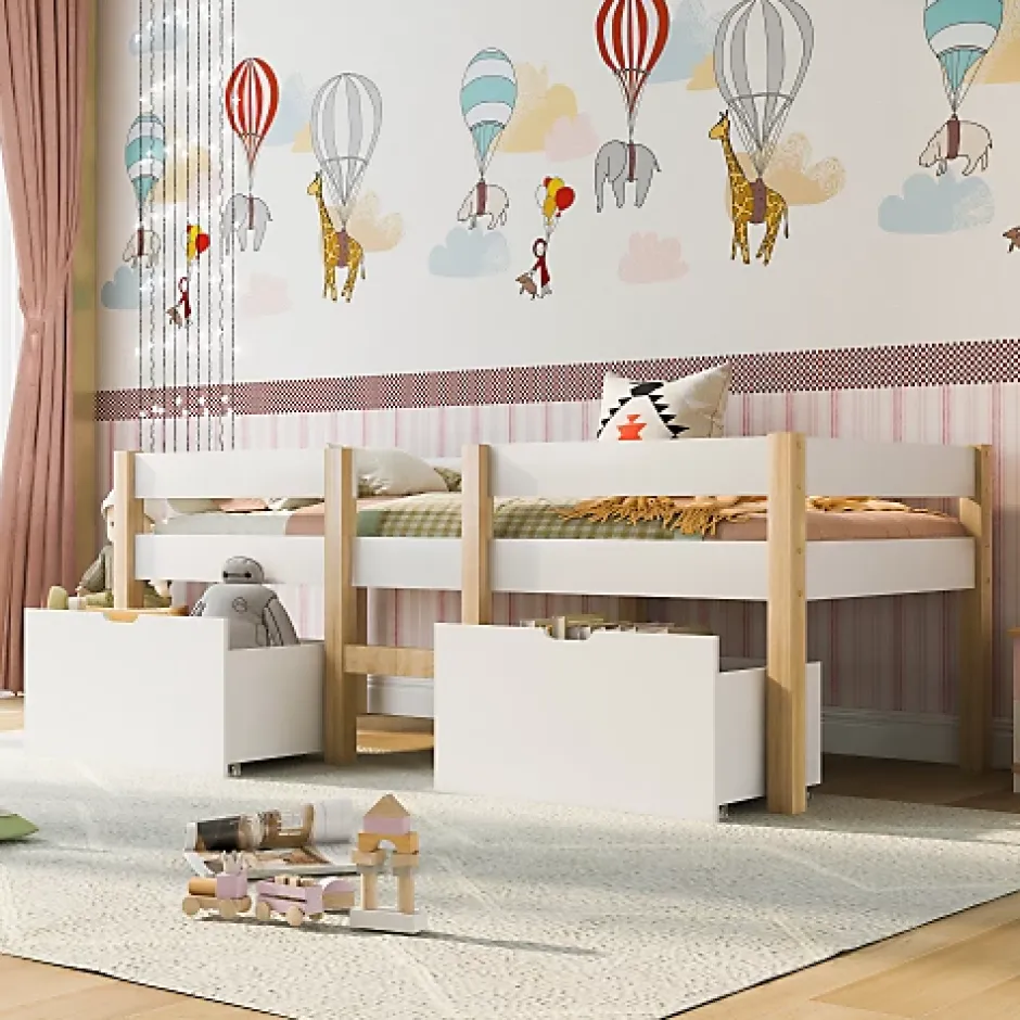 ModernLuxe Lit mezzanine 90x200 cm en pin massif avec tiroirs - Blanc (sans matelas) Online