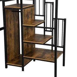 Okwish Lit mezzanine 90x200 cm enfant métal avec bureau et armoire intégrée, échelle sécurisée, blanc et naturel sans matelas