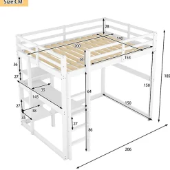 Okwish Lit mezzanine 140x200 cm enfant avec bureau et 4 compartiments de rangement, lit combiné bois naturel blanc sans matelas