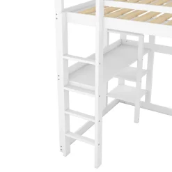 Okwish Lit mezzanine 140x200 cm enfant avec bureau et 4 compartiments de rangement, lit combiné bois naturel blanc sans matelas