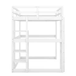 Okwish Lit mezzanine 140x200 cm enfant avec bureau et 4 compartiments de rangement, lit combiné bois naturel blanc sans matelas