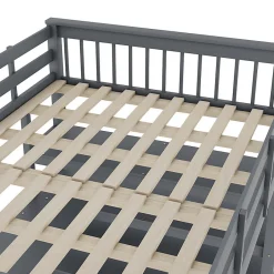 Enfant Aapaas Lit mezzanine 140x200 cm gris sans matelas avec bureau integre et etageres pour chambre enfant