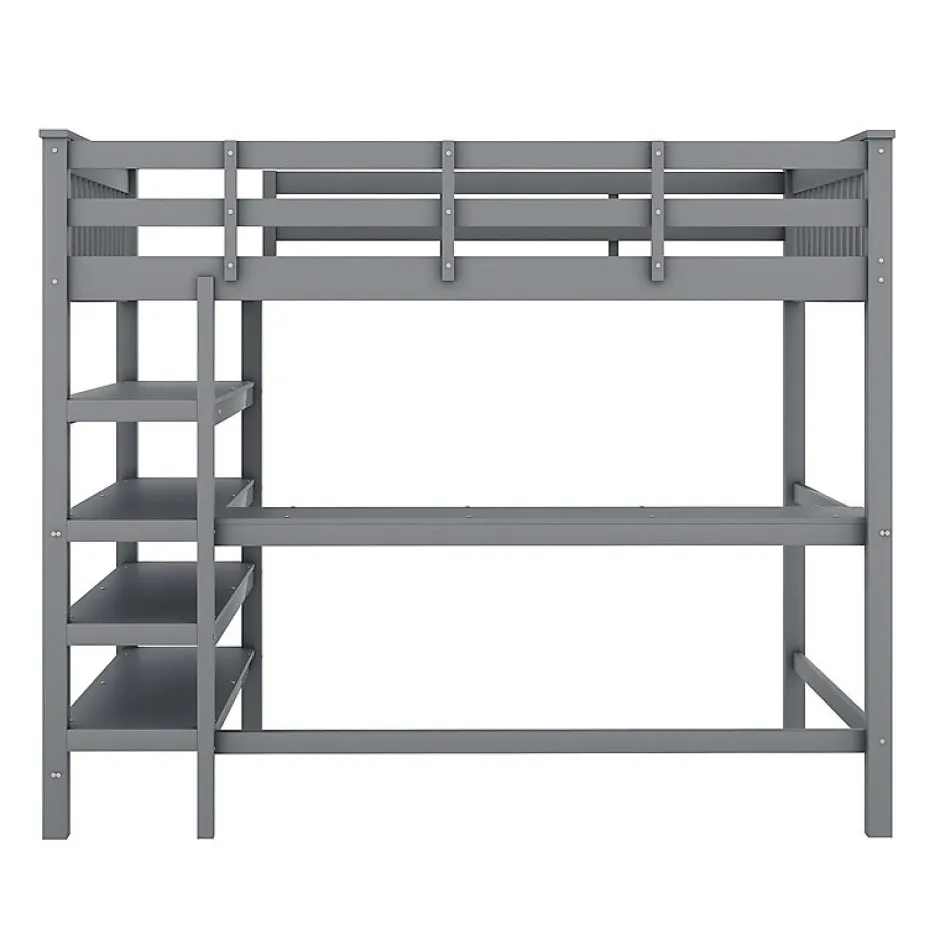 Enfant Aapaas Lit mezzanine 140x200 cm gris sans matelas avec bureau integre et etageres pour chambre enfant