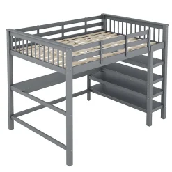 Enfant Aapaas Lit mezzanine 140x200 cm gris sans matelas avec bureau integre et etageres pour chambre enfant