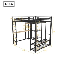 Generique Lit Mezzanine 140x200 cm, Lit Double Ado avec Bureau Intégré et Échelle Sécurisée, Structure Métal et MDF, Sans Matelas - Noir Hot