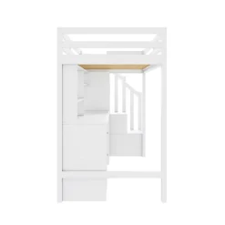 Okwish Lit Mezzanine 90x200 cm, Lit Enfant avec Bureau et Armoire, Escalier Rangement et Tiroirs, en MDF, Blanc - sans Matelas New