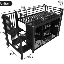 Okwish Lit Mezzanine 90x200 cm, Lit Enfant Simple avec LED et 2 Tiroirs, Armoire Ouverte, Métal MDF, Sans Matelas, Noir Sale